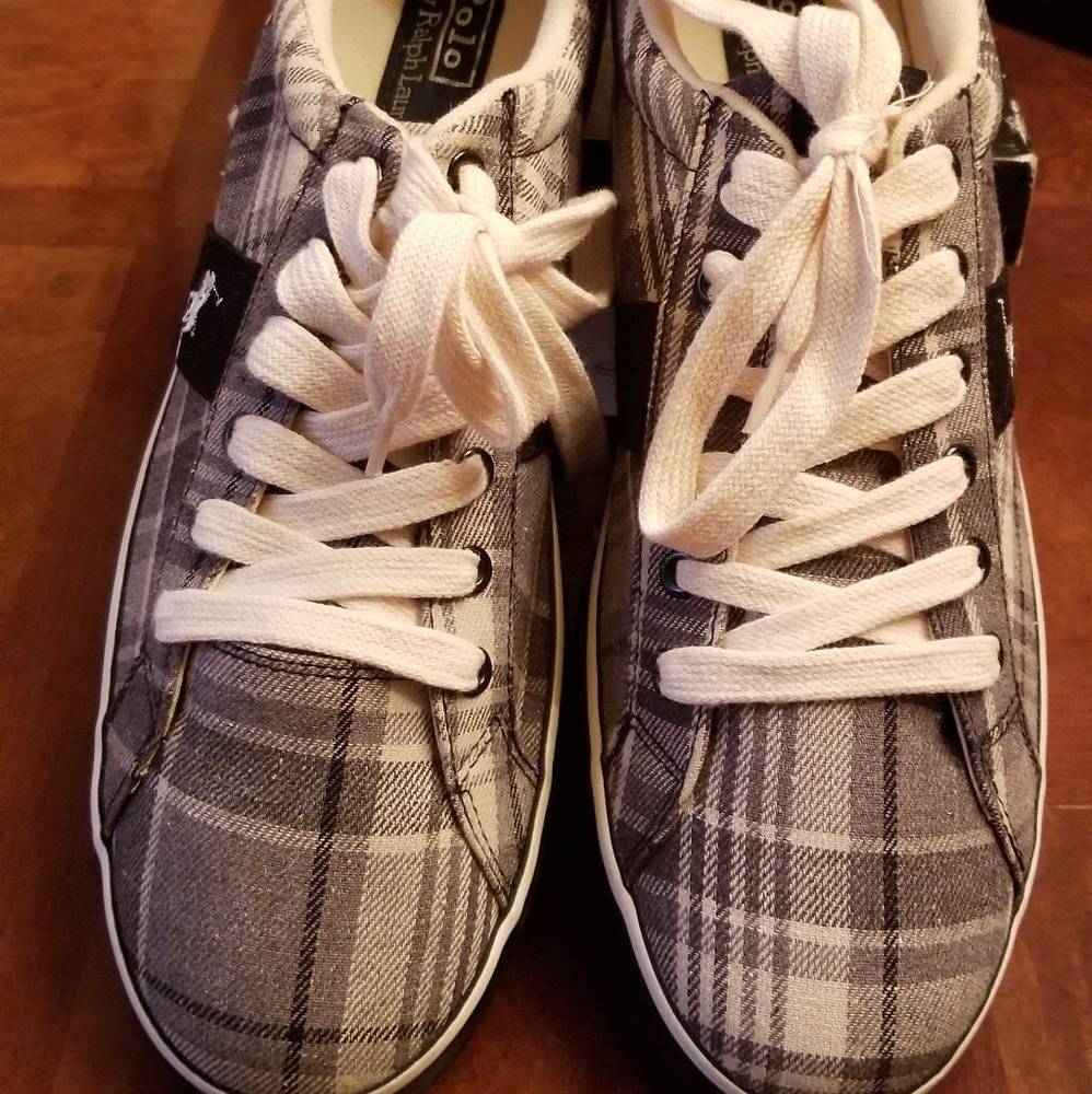 Pair of black and white checkered shoes